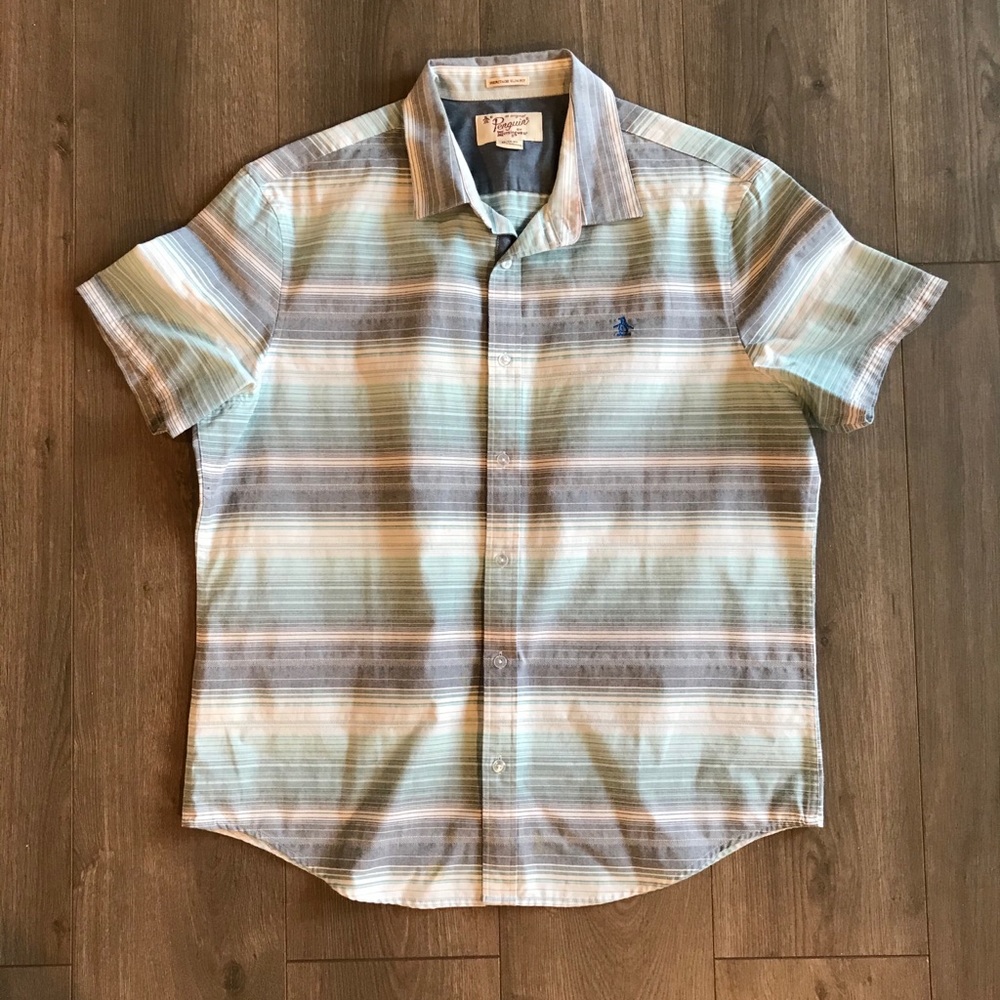 Penguin Mint Teal Green Mens Dress Shirt Button XL